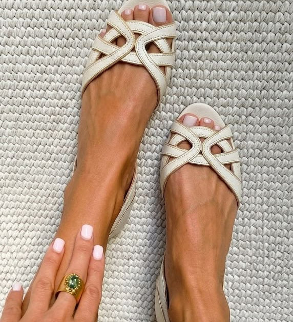 Camilla | Elegantne pletene sandale u krem boji