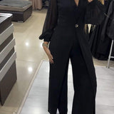 Darina - Elegantan kombinezon sa V-izrezom i dugim rukavima